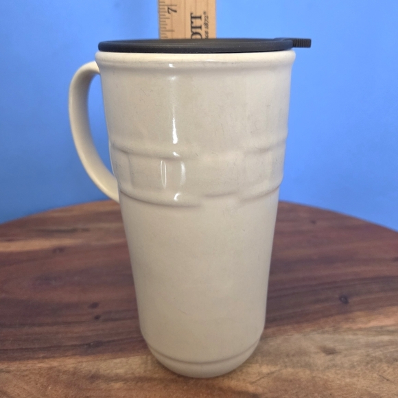 Longaberger Woven Traditions Travel Mug Ivory (Cream) w/Black Lid ~6.5" RETIRED - Picture 12 of 13